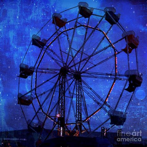 Photograph Surreal Fantasy Dark Blue Ferris Wheel Starry Night Blue
