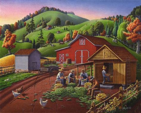 Landscape Oil Painting Country Farm Folk Art Original Americana Scen