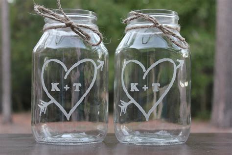 2 Engraved Mason Jars Personalized Wedding Center Pieces 2