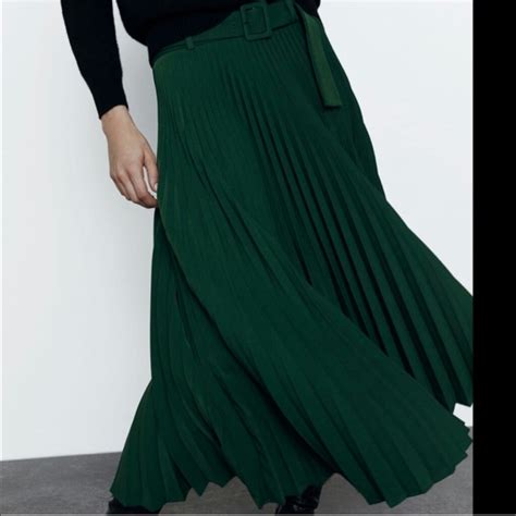 Zara Skirts Nwt Zara Belted Pleated Midi Skirt Green Poshmark