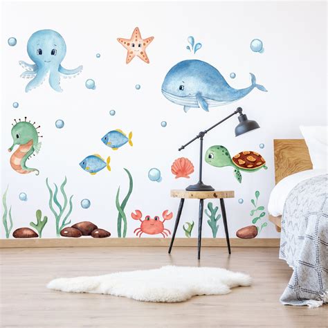 Under The Sea Vinyl Decal Watercolor Sea Wallpaper Sea Mural Fish