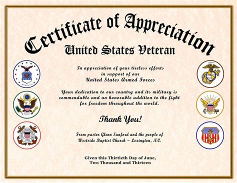 Downloadable Sample Veterans Day Certificates Free Printables