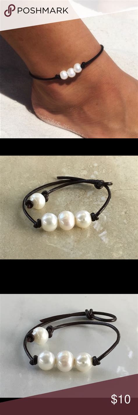 10” triple freshwater pearl leather anklet one of my bestsellers this is the ankle bracelet