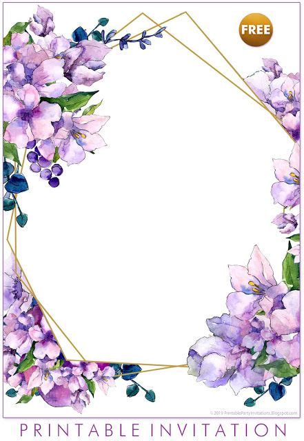 Free Printable Purple Geometric Floral Invitation Diywedding
