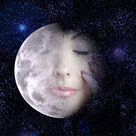The Moon Turns Into A Face Of The Beautiful Woman In The Night Sky