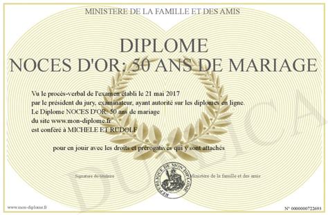 Diplome Noces D Or 50 Ans De Mariage