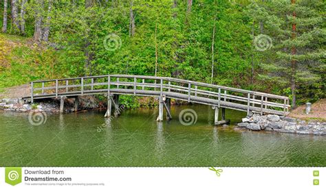 Pedestrian Wooden Bridge Over Stream Stock Photo Image Of Asikkala