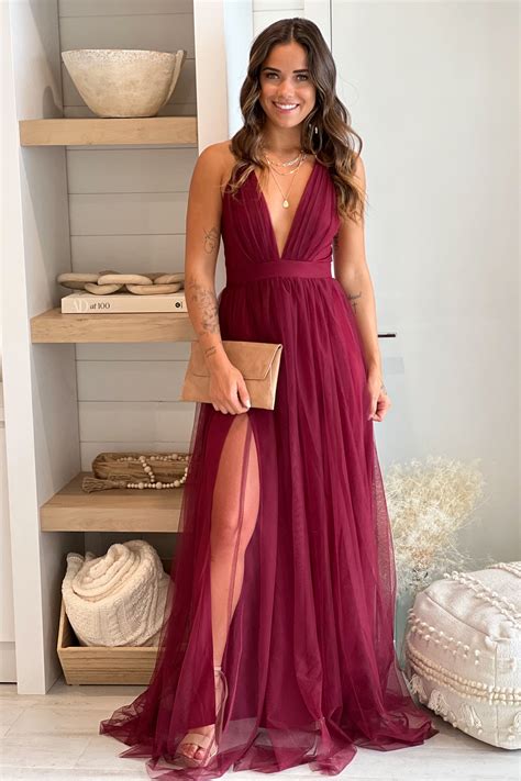 Wine Tulle Maxi Dress With Criss Cross Back Maxi Dressesn Saved By The Dress