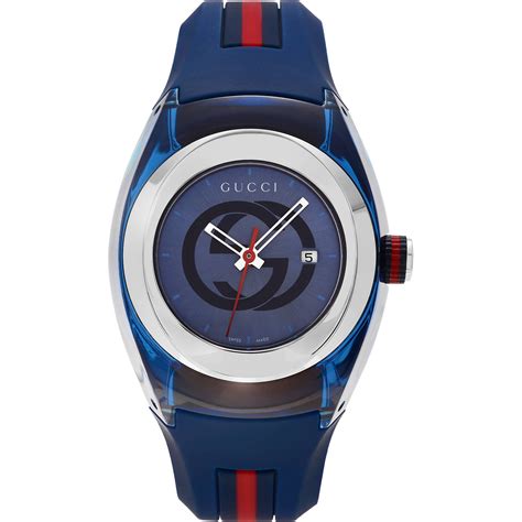 Gucci Unisex Blue Swiss Sync Striped Rubber Strap Watch