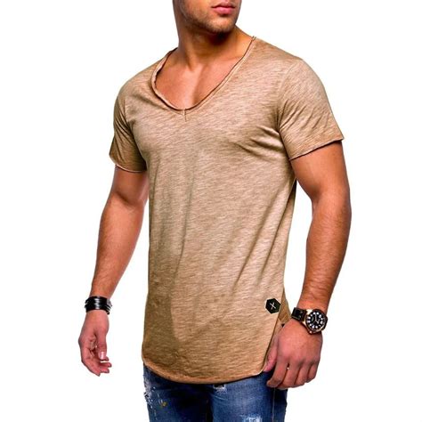 2018new Arrived Deep V Neck Short Sleeve Men T Shirt Slim Fit T Shirt