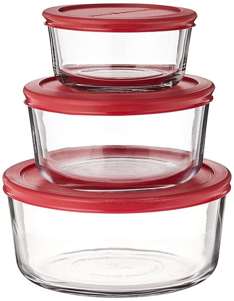 Buy Anchor Hocking Classic Glass Food Storage Containers With Lids Red 6 Piece Set Model