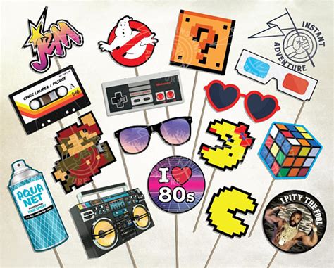 I Love The 80s Photobooth Props Digital Download Printable 1980s