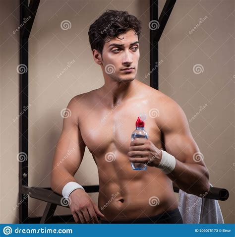 Thirsty Man Drinking Water In Sports Gym Stock Image Image Of Physical Healthy 209075173
