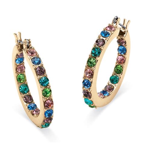 Multicolor Crystal Inside Out Hoop Earrings In Yellow Gold Tone At Palmbeach Jewelry