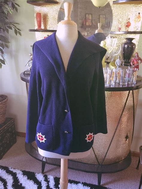 vintage 1940s style cardigan sweater xl 2xl navy nautical rockabilly swing 40s retro fashion