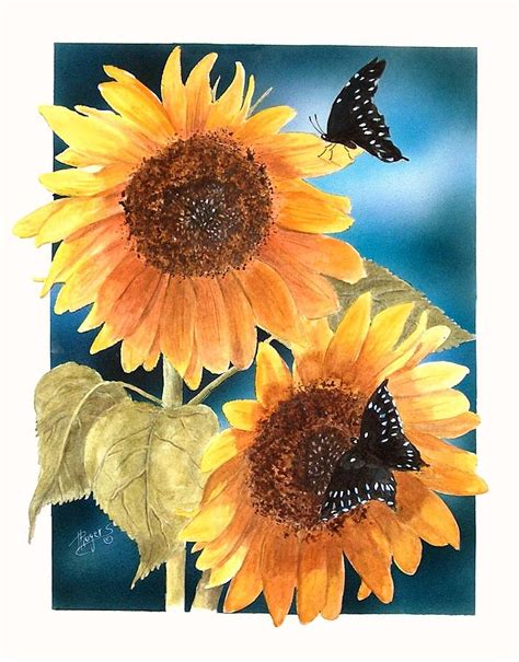 Sunflowers And Butterflies Painting By Bonnie Rogers Fine Art America