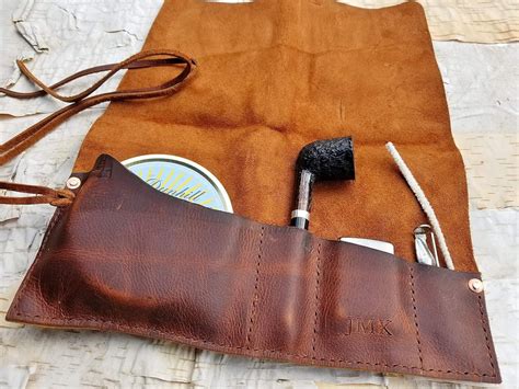 Medium Leather Pipe And Tobacco Pouch Handmade