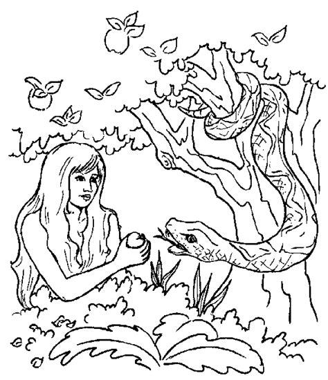 Your coloring page will be downloaded without the watermark. Eve and the Serpent, Online Coloring Page