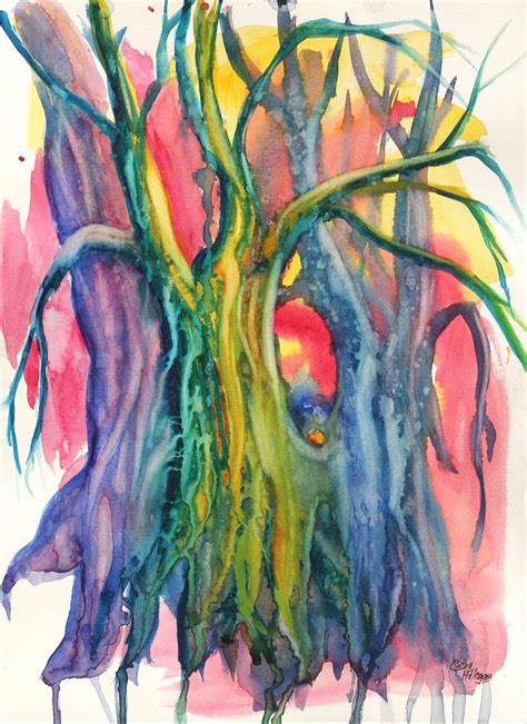 Abstract Art Trees Watercolor Original Painting By Cathy Etsy