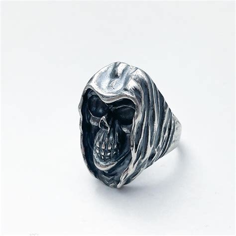 925 Sterling Silver Skull Grim Reaper Ring Resizable Etsy