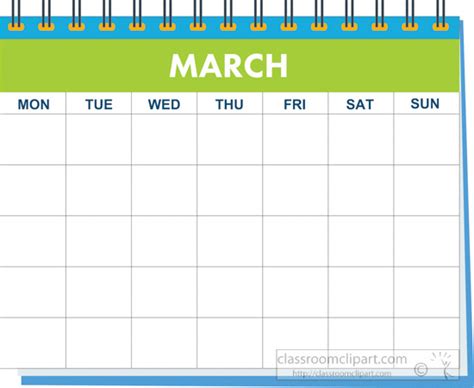 Calendar Clipart Month Spiral March Calendar Clipart Classroom Clipart