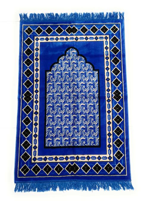 Thick And Soft Royal Blue Islamic Prayer Mat 1120g Habibi Collections