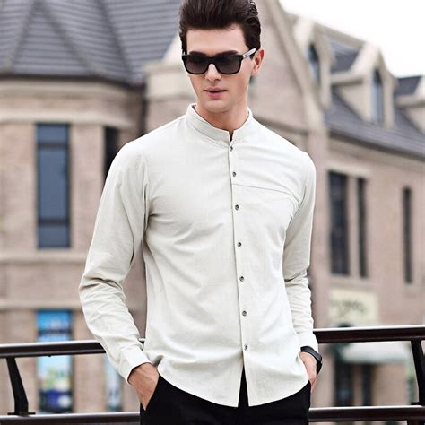 New Arrival Mandarin Collar Mens Shirts Pure Color Turn Down Collar
