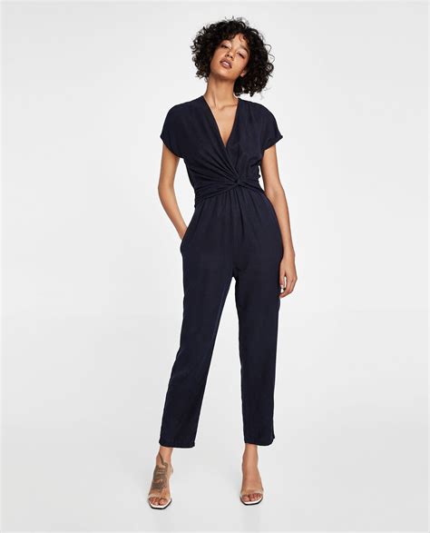 Zara Woman Flowing Jumpsuit With Draped Detail Ropa Trajes Mujer