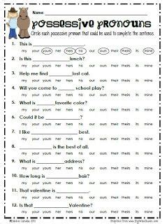 grammar worksheet possessive pronouns answer key thekidsworksheet