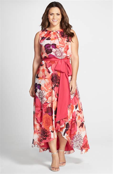 eliza j floral print sash tie sleeveless high low hem maxi dress plus size nordstrom