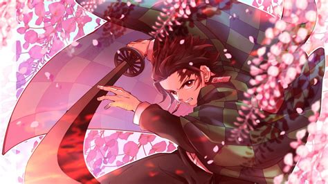 Demon Slayer Tanjirou Kamado With Long Sharp Sword With Background Of