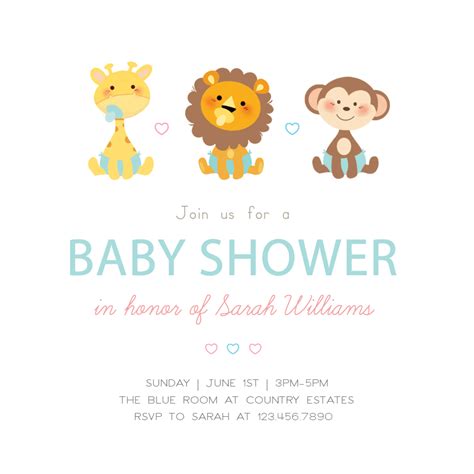 cute baby animals baby shower invitation template