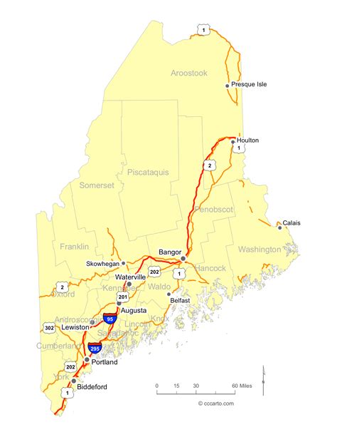 Large Detailed Administrative Map Of Maine State With Highways And Images