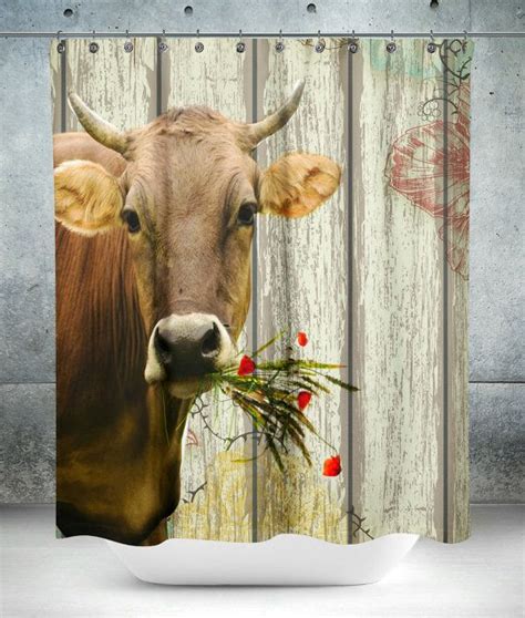 We offer different designs and styles. Cow Shower Curtain Farmhouse Chic Faux Wood : Optional ...