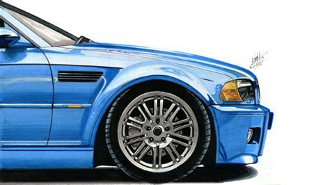 Realistic Car Drawing Bmw E46 M3 Time Lapse Youtube