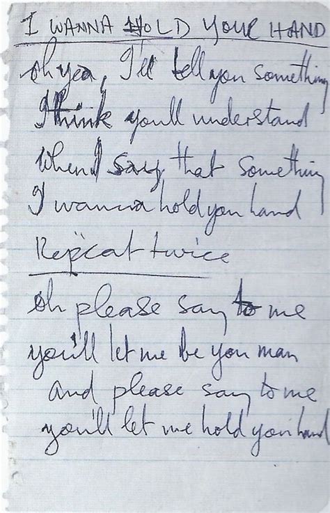 Handwritten Lyrics To I Wanna Hold Your Hand By The Beatles Beatles