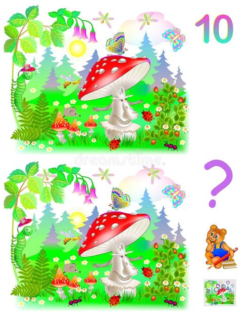 Logic Puzzle Game For Young Children Need To Find 10 Differences