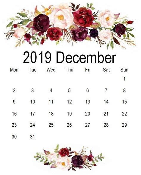 Cute December 2019 Calendar Pink Designs Floral Wall Calendar