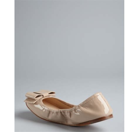 Lyst Prada Powder Patent Leather Large Bow Ballet Flats In Natural