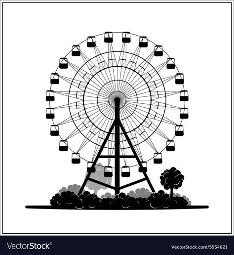 Silhouette Of A Ferris Wheel In The Park Vector Image