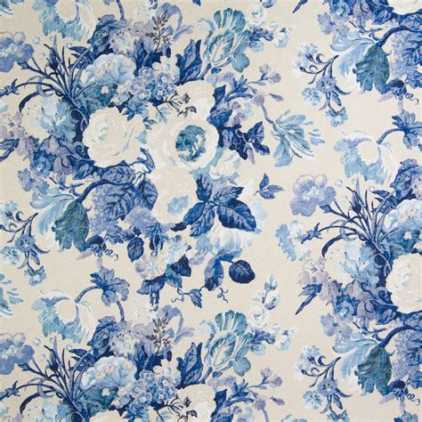 Cobalt Blue Floral Print Upholstery Fabric