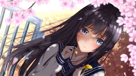 Blue Eyes Black Hair Anime Girl With School Uniform Hd Anime Girl