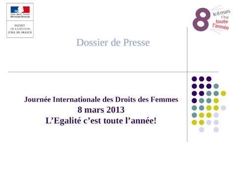 Ppt Dossier De Presse Journée Internationale Des Droits Des Femmes 8 Mars 2013 Legalité Cest