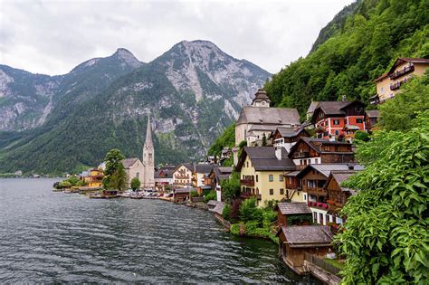 Picturesque View Of Hallstatt Village Situated On The Bank Of