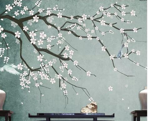 Chinoiserie Brushwork Hand Painted Hanging Plum Blossom Tree Etsy