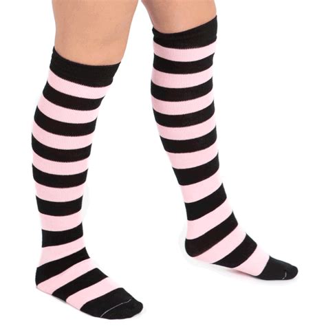 Striped Whitelight Pink Knee High Socks