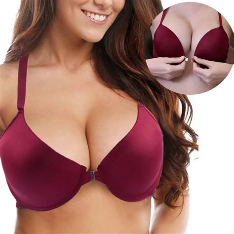 Front Closure Womens Push Up Bra Large Size Sexy Brassiere Lingerie Lace Racer Back Bh Top Plus