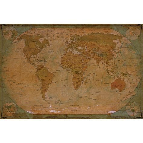 Buy Poster World Map Antique Style Picture Decoration Globe Ancient