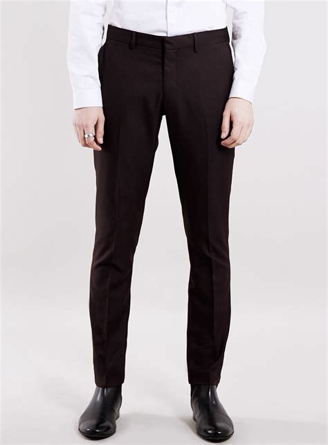 Topman Selected Homme Burgundy Slim Fit Tuxedo Dress Pants In Red For