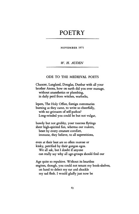 Ode To The Medieval Poets By W H Auden Poetry Magazine
